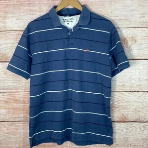 Nautica Men’s Striped Polo Shirt Shirt Blue White Black Medium